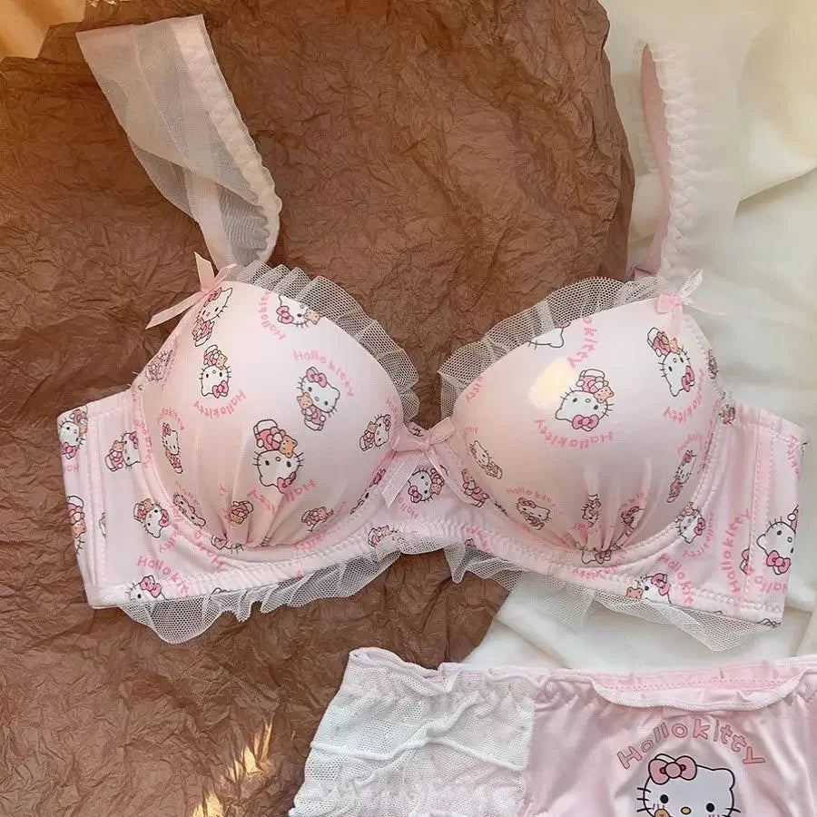 pink/black sanrio crack bra set