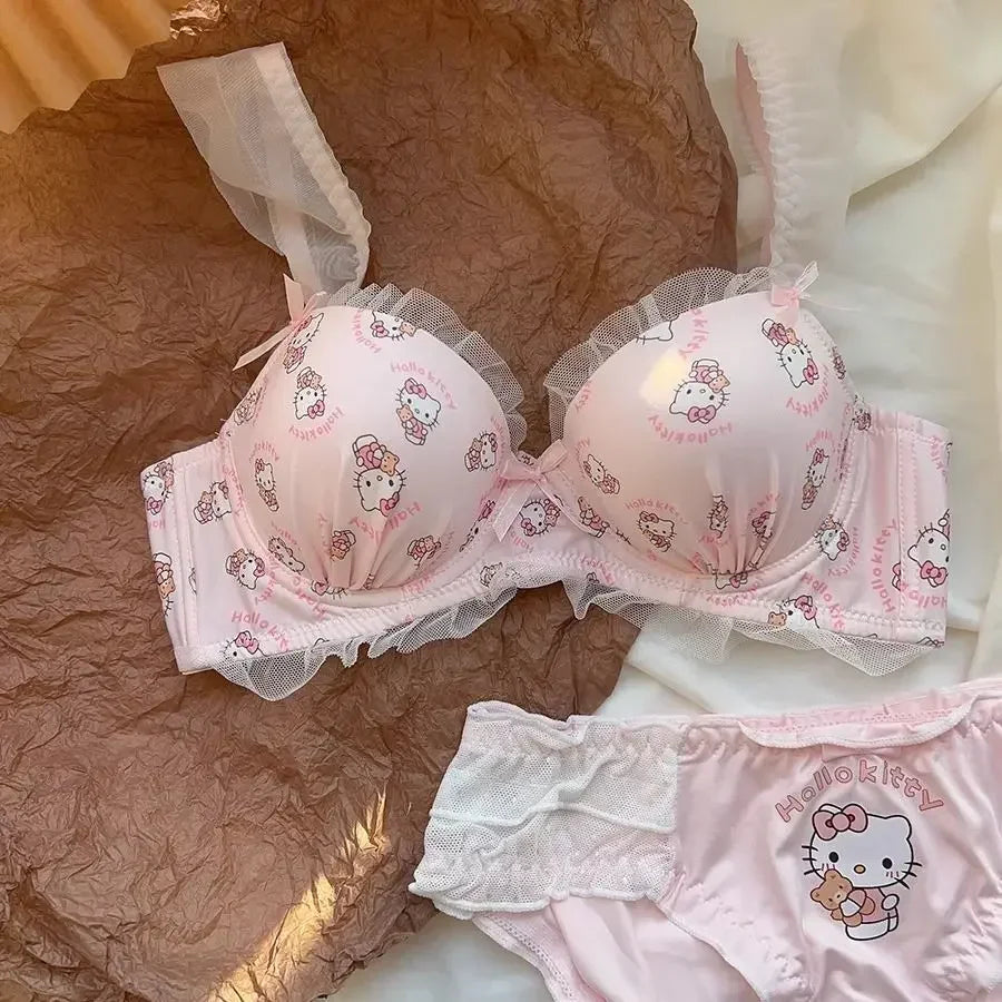 pink/black sanrio crack bra set